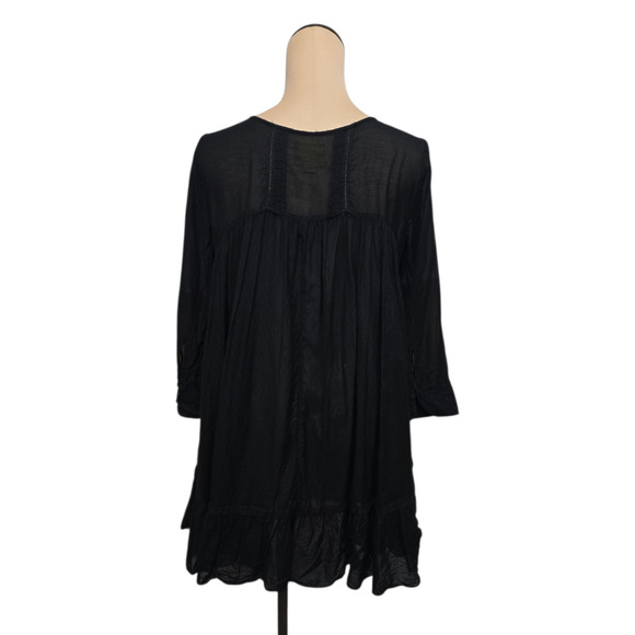 Maeve Dress Womens Medium Black Embroidered Boho Long Sleeve Tunic Flowy India - Picture 2 of 8